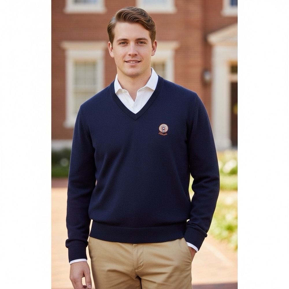VTG 70s Pickering Knit Sweater Size M Blue Embroidered‎ Chief Illinois 0212